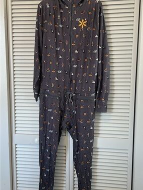 Men's Dark Gray Printed One-Piece Undershirt Romper